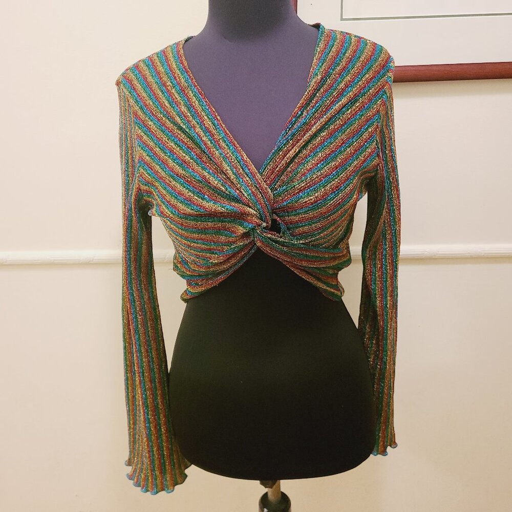 Y2K Lurex Striped Bodycon Top | Size Large
